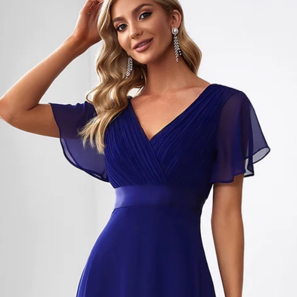 NWT Ever-Pretty Royal Movie Flutter Sleeve V-Neck Long Evening Dress Gown Sz 20 - Picture 3 of 11